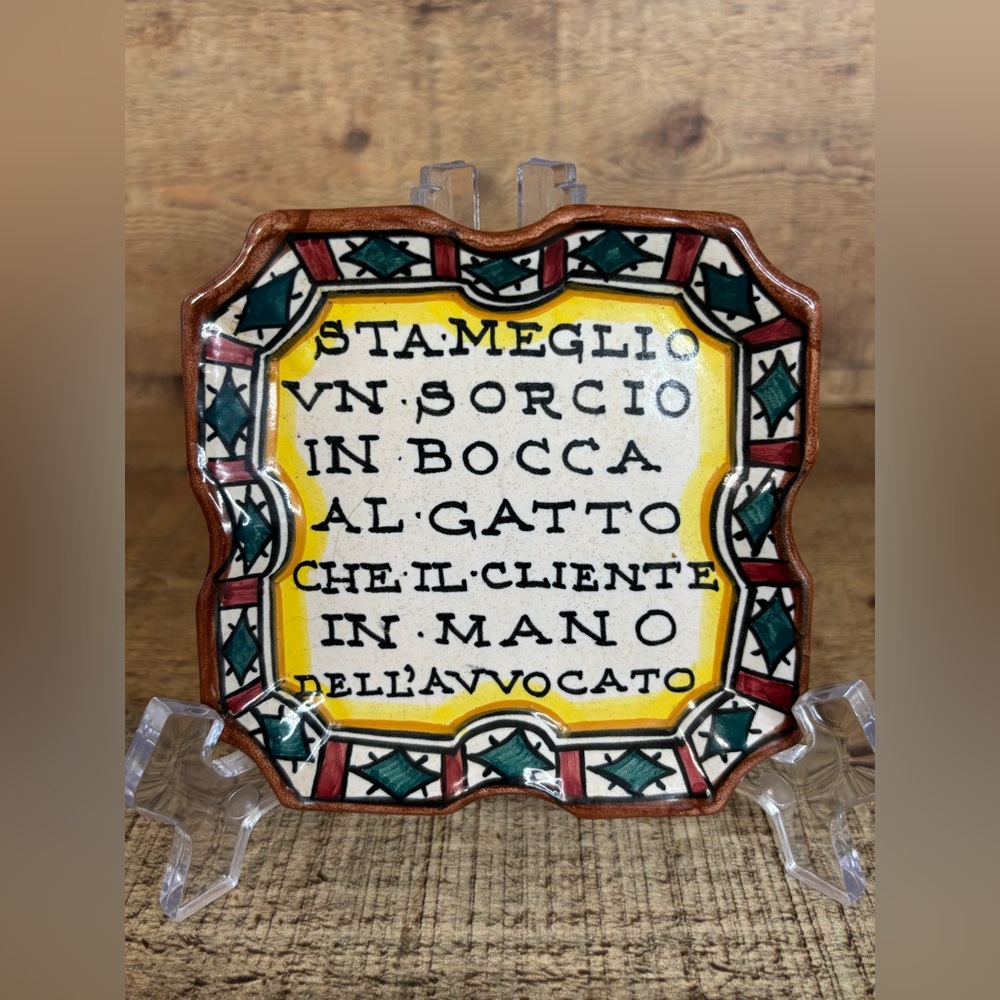 Italian Maiolica Proverb 4" Ceramic Trinket Dish Butter Pats Made Deruta, Italy